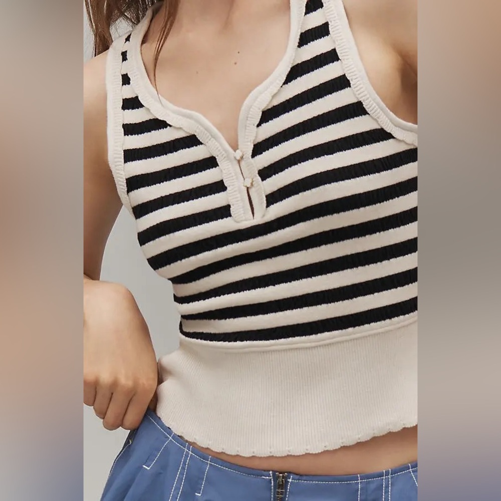 Anthropologie Black and Cream Striped Knit Top